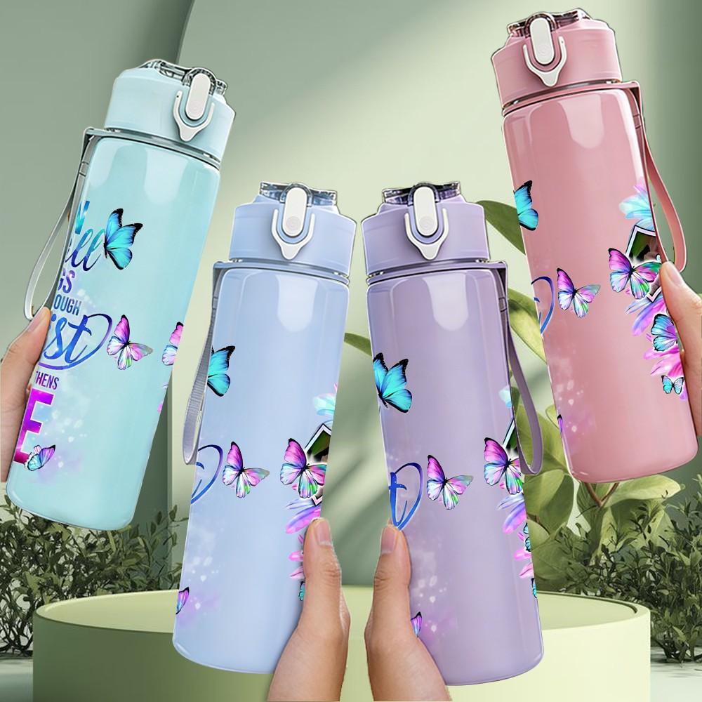 1PC Faith Cross Color Art Quote Print 750ml Color Plastic Sports Water Bottle Leakproof Flip Straw Lid Suitable for Sports Office Home Use