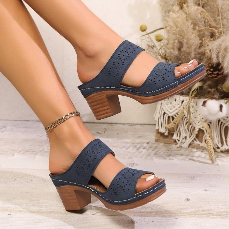 Fashion Women Summer Lightweight Hollow Sandals High Heels New Dress Chunky Open Toe Slippers Female  Design Brand Slingback Zapatos