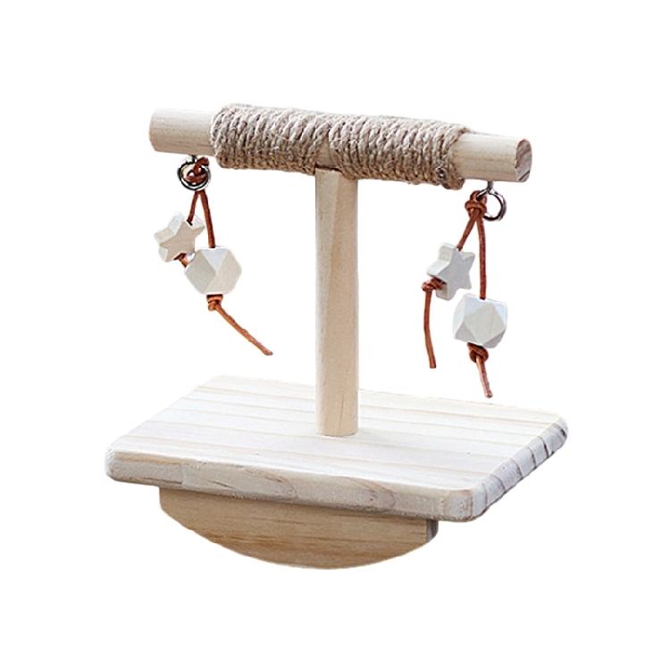 Fun Bird Rocking Stand Perch Toy With Rope Covering And Natural Wood Hanging Tearing Block for Parrots Entertainent