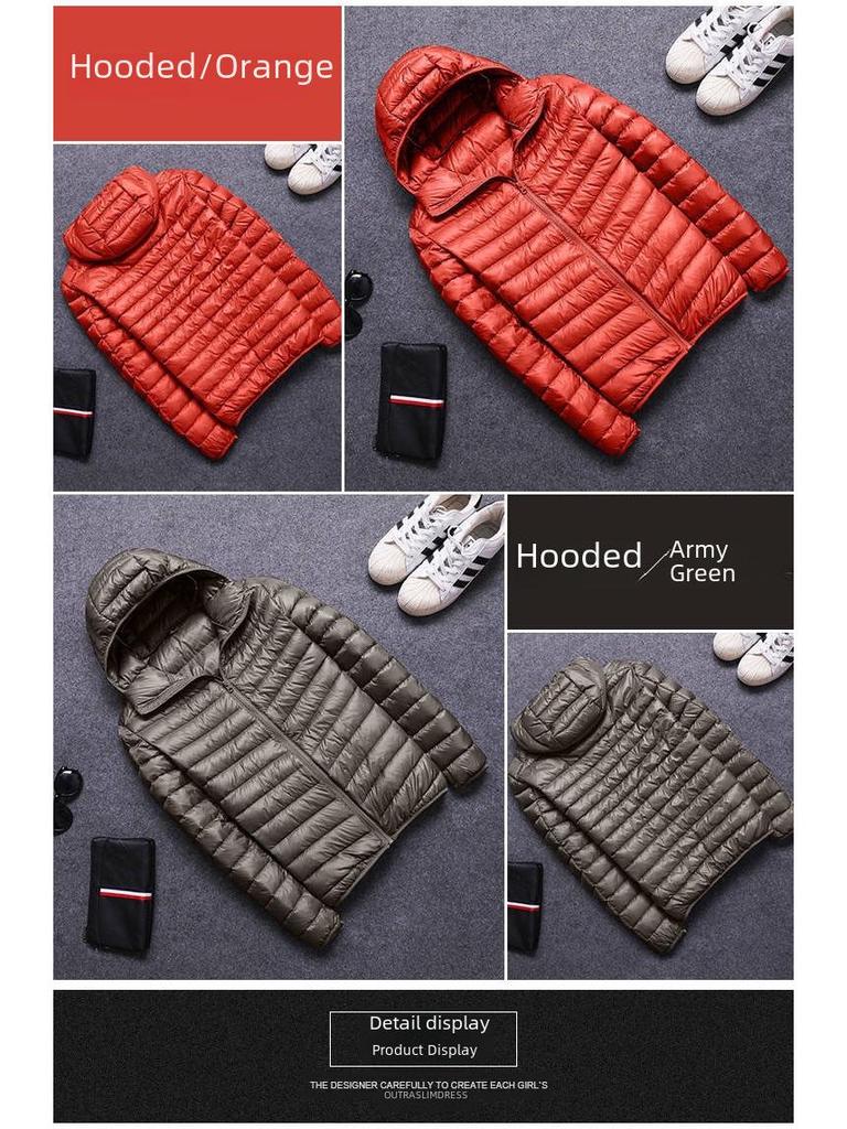 Jachetă de bumbac cu puf și glugă pentru bărbați - Palton popular ușor și subțire de iarnă, stil scurt, guler înalt, mărimi mari.