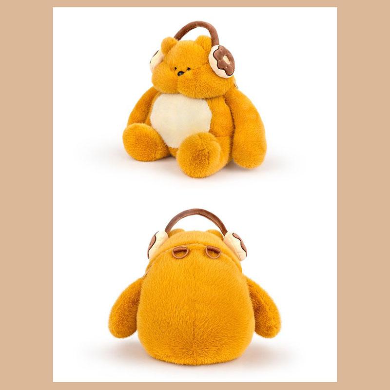 Kawaii Bear Plush Backpack Squishy Fluffy Animal Shaped Bag For Girls Casual Daily Use Cartoon School Bag With Headphone Design