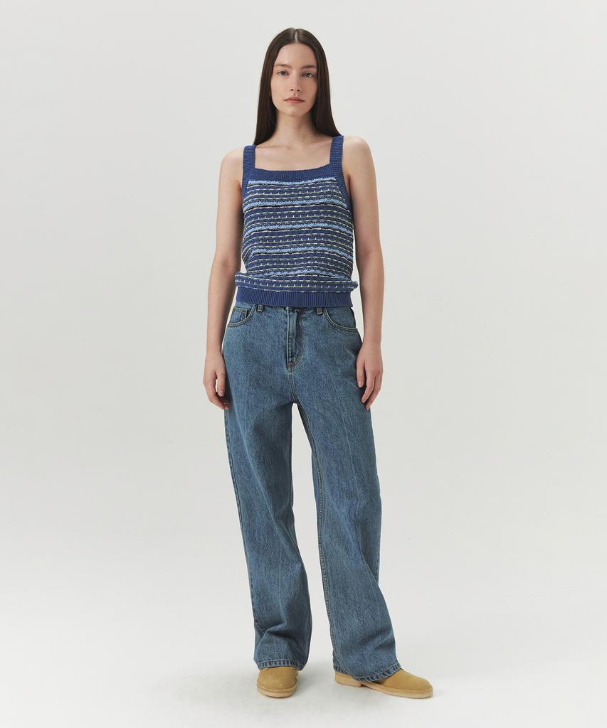 Leuba Tweed Jacquard Sleeveless Knit Top - Dutch Blue