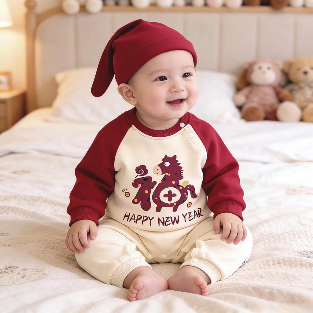 Trendy Year of the Horse New Year Red Sweatshirt for Family Portraits - Parent-Child Outfits for Family of Three or Four