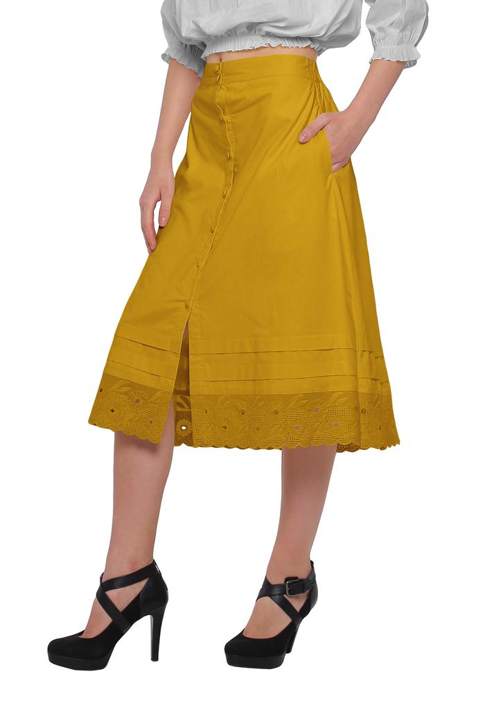 Moomaya Solid Cotton Skirts For Women Button Down A-Line Knee Length Skirts
