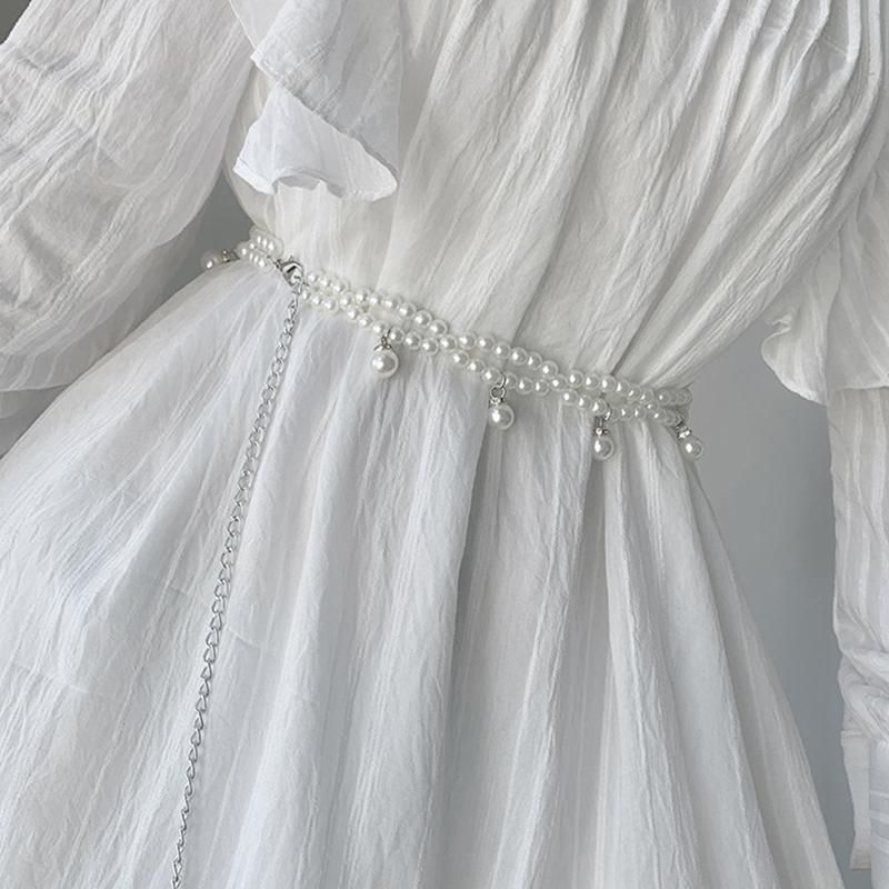 Letní Oblečení Doplňky Střapec Imitace Perly Pás Pro Ženy Vintage Vzor Břišní Tanec Pasový Řetízek Doplňky k Šatům