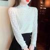 Winter Fashion New 2024 Long Sleeve Stand Collar Apricot Velvet Lace Blouse Shirt Women Tops Blouses Shirts J784