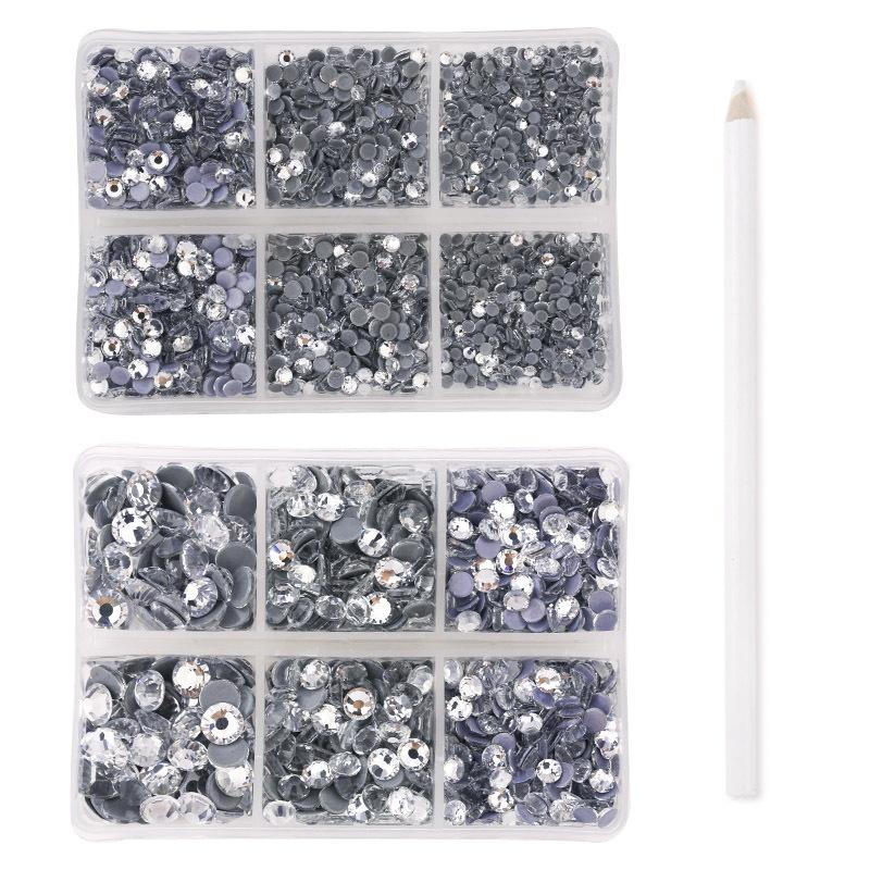 

Двойная коробка 6 сеток плоское дно сверло набор горячих дрелей DIY бытовая дрель термоклей плоское дно сверло с точечным сверлом ручка Ss6-Ss30 SS6--SS30 double box 6 grid hot diamond set белый