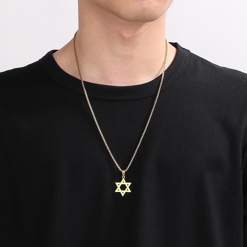 Hip Hop Stainless Steel Hexagram Charm Necklace for Men Simple Shiny Star Charm Pendant Accessories Trendy Jewelry Gift