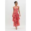 Dames V-hals Mouwloze Bloemenprint Maxi Jurk Middelhoge Taille Elegante Ruche Jurk