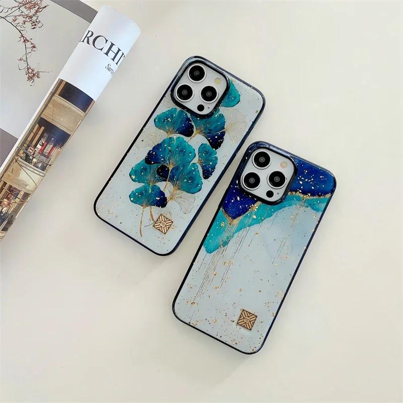 

Північний силіконовий чохол для телефону для iPhone 16 15 14 13 12 11 Pro Max Plus Chic Glitter Gold Foil Gingkgo Quicksand Marble Epoxy Cover For iPhone 16Pro Max