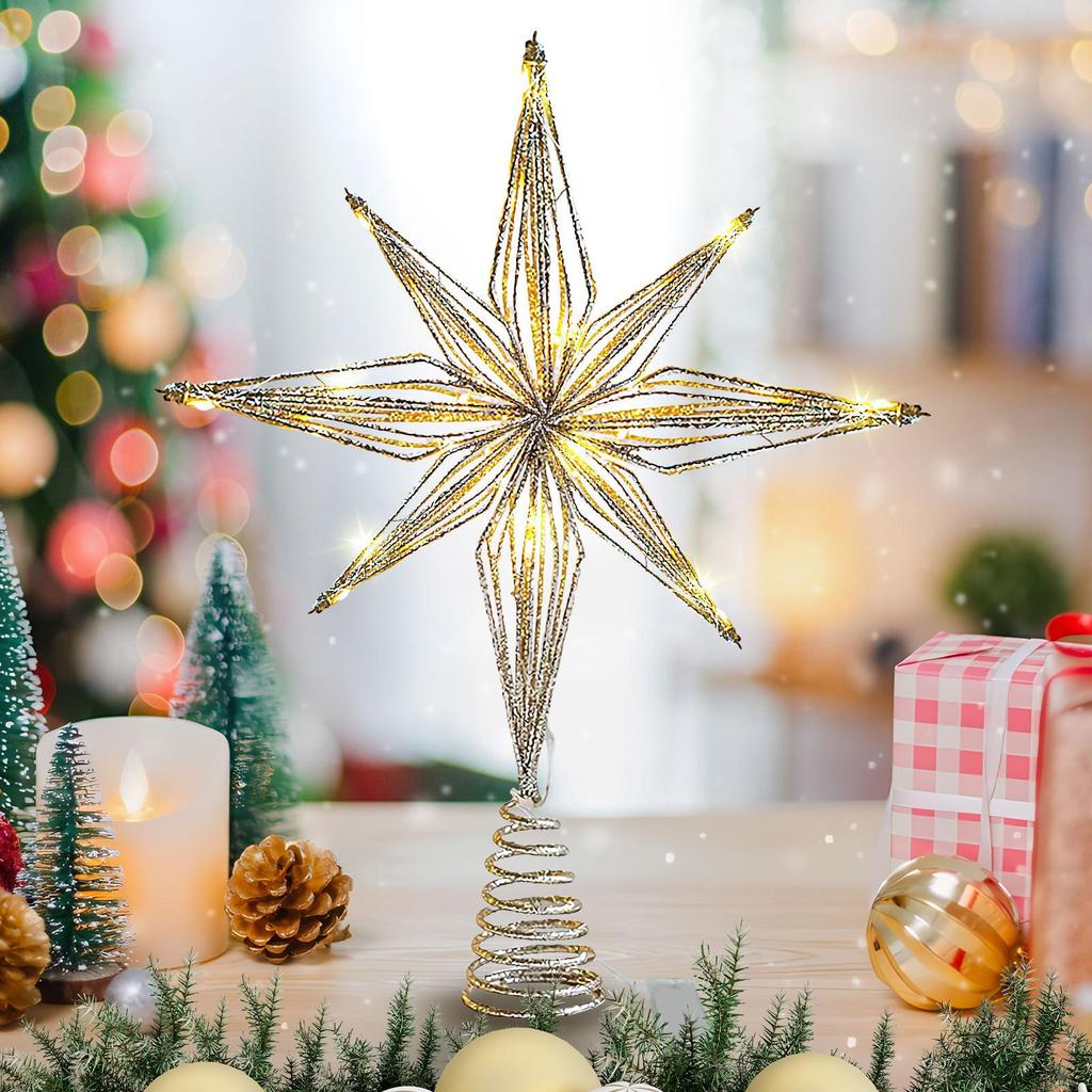 3D LED Light Up Christmas Tree Topper Star Shape Xmas Tree Decoration for Indoor Outdoor Home Garden Wedding Party Garden