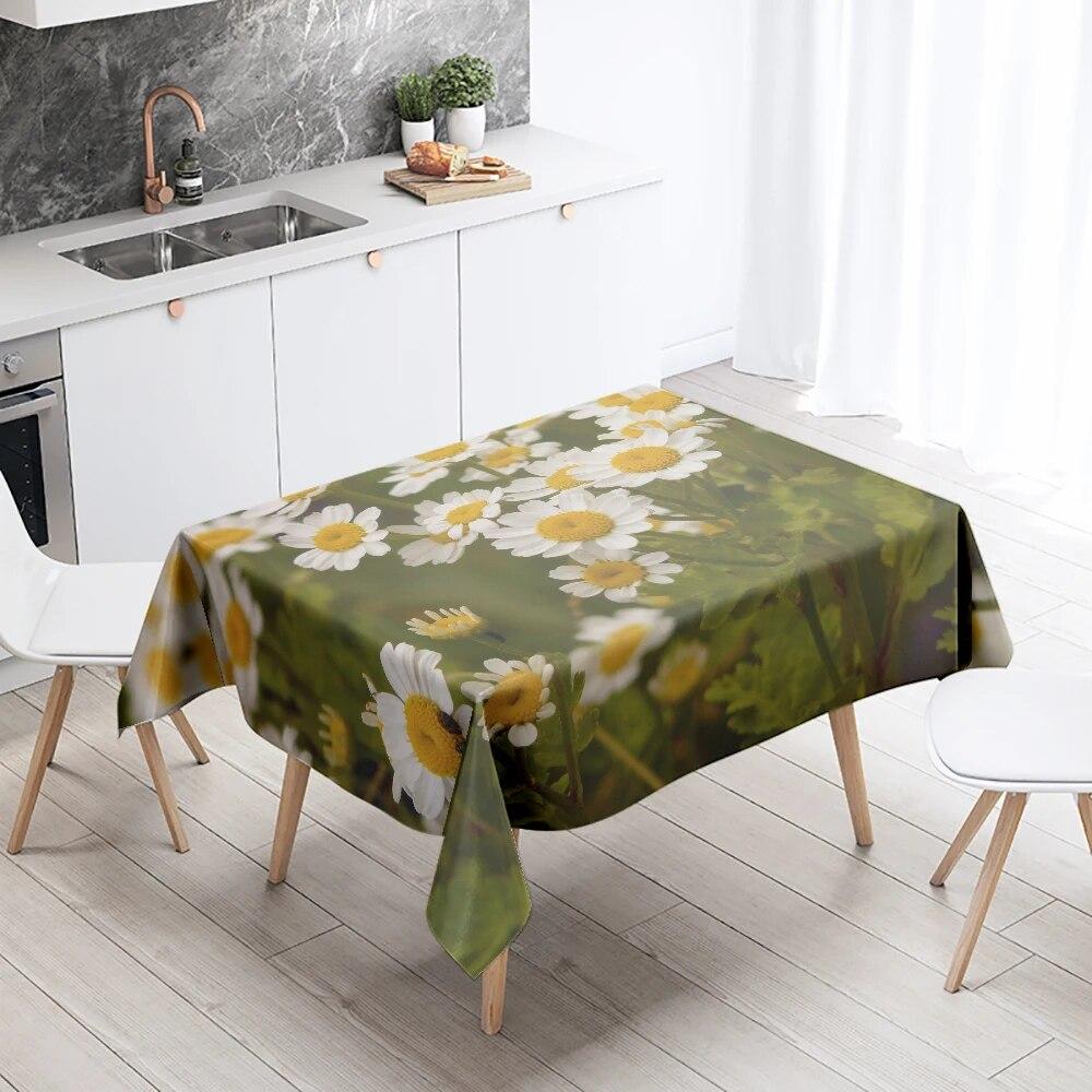 Small Daisy Tablecloth Lily of the Valley  Antifouling and Waterproof Rectangular Kitchen Table Home Decoration