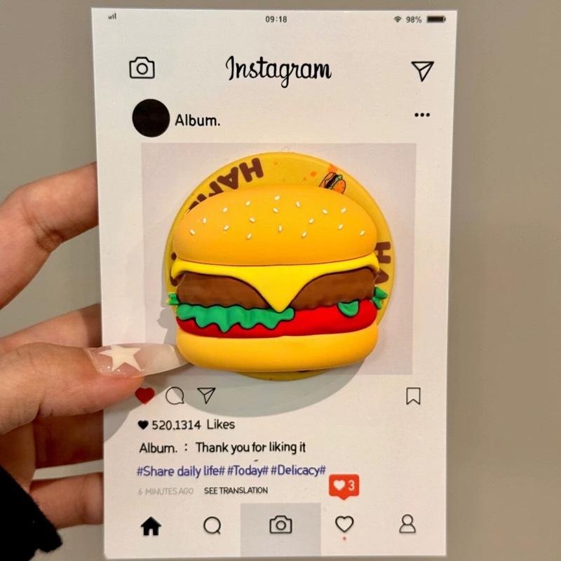 MagSafe-Compatible Silicone Cartoon Cat Burger Stand with Magnetic Holder and Adjustable Airbag Airbag Magnetic Holder [OPP Bag]