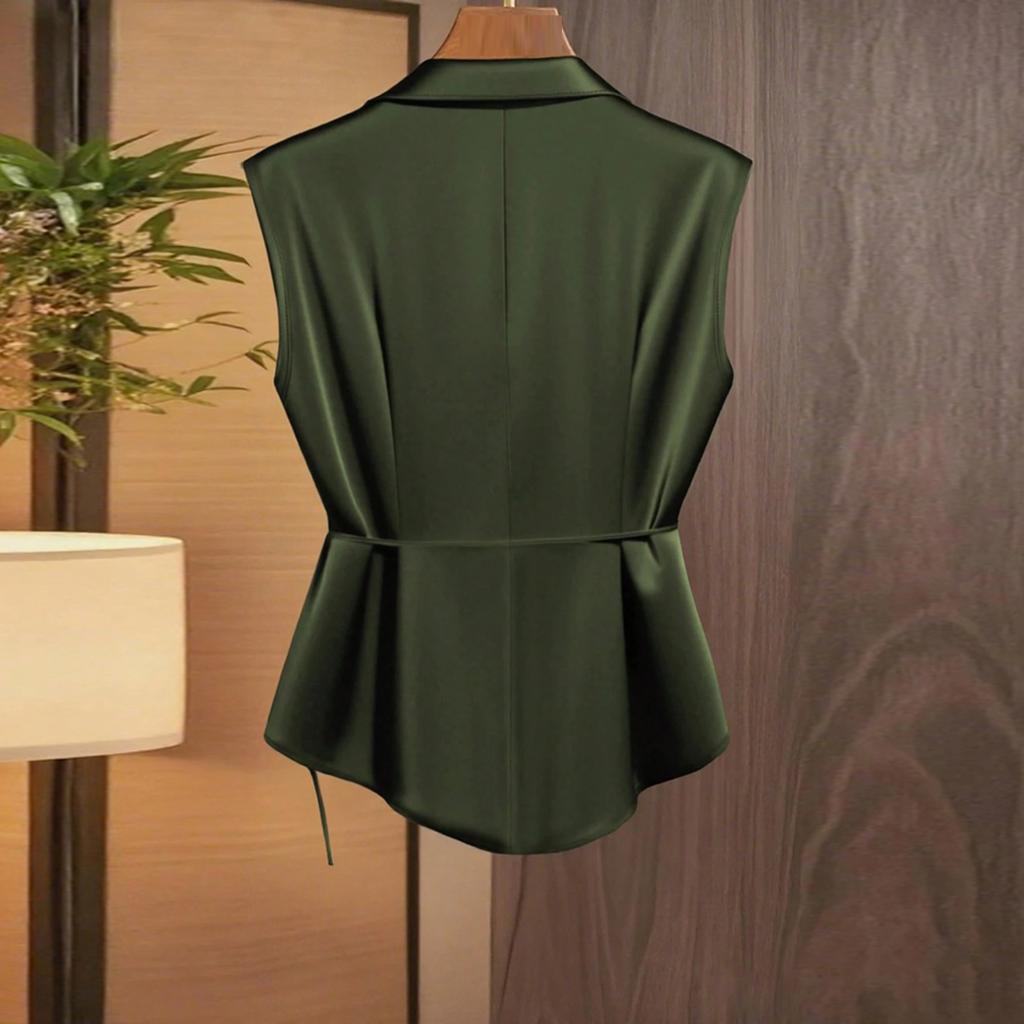 Women's Casual Satin V-Neck Tie-Front Bow Blouse