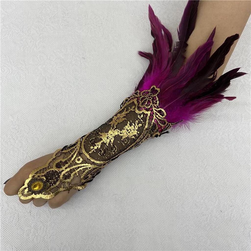 Bracelet Plume Gant Plume Gothique Dentelle Dorée Creuse Manchette Dentelle