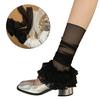 Japanese Style Women Sheer Mesh Leg Cover Tiered Ruffle Lace Flared Long Sock