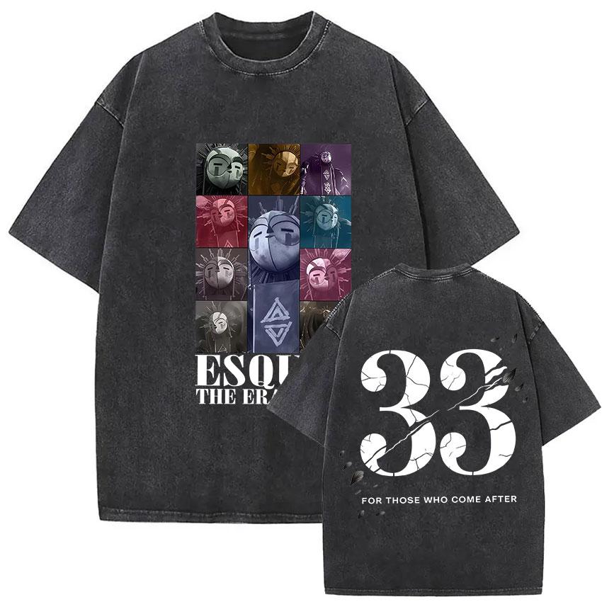 Esquie Clair Obscur Expedition 33 Vintage Washed Graphic T Shirts Men Gothic Classic Punk Short Sleeve Tshirt Unisex Streetwear