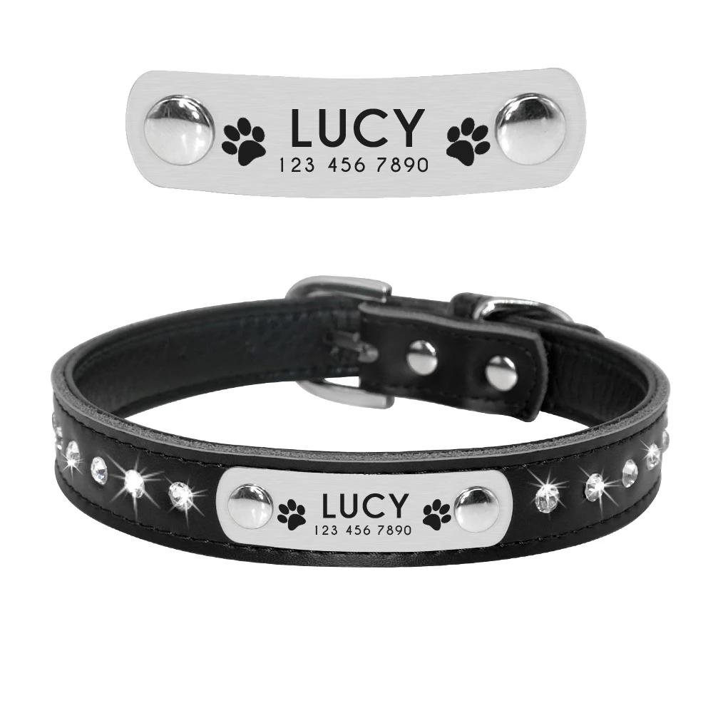 Leder Katzenhalsband Personalisiertes Katzenhalsband für Welpen Kleine Hunde Haustier Kätzchen Namensschild Halsband Kostenlose Gravur Verstellbar Haustierhalsbänder