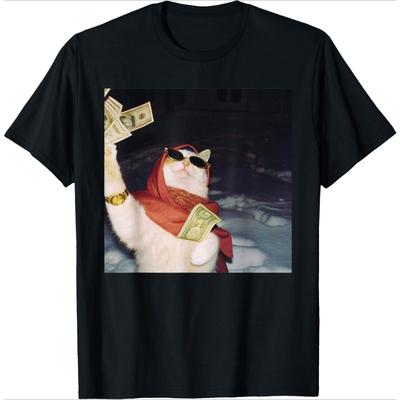 Noblewoman Cat Meme Money Print Black TShirt Funny Daily Womens Casual ShortSleeved Versatile Basic Crew Neck Top for Party