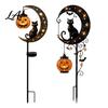 Warm Atmosphere Lights for Fall Parties Solar Halloween Black Cat & Pumpkin Moon Garden Stake Light Waterproof on Decorative Stakes Candy Nights