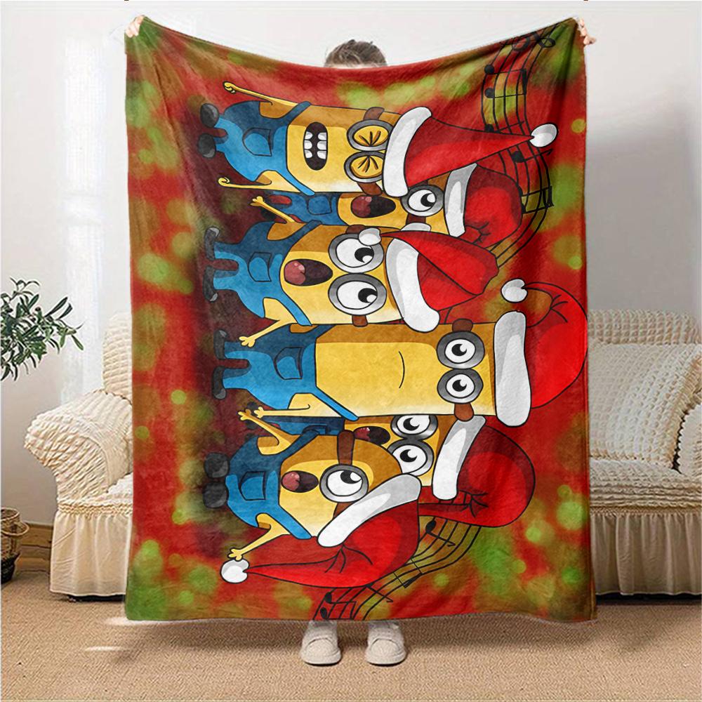 1Pc Happy Minions Holiday Wreath Blanket Soft Throw Blanket For Home Bedroom Bed Sofa Travel Office Solid Christmas Blanket