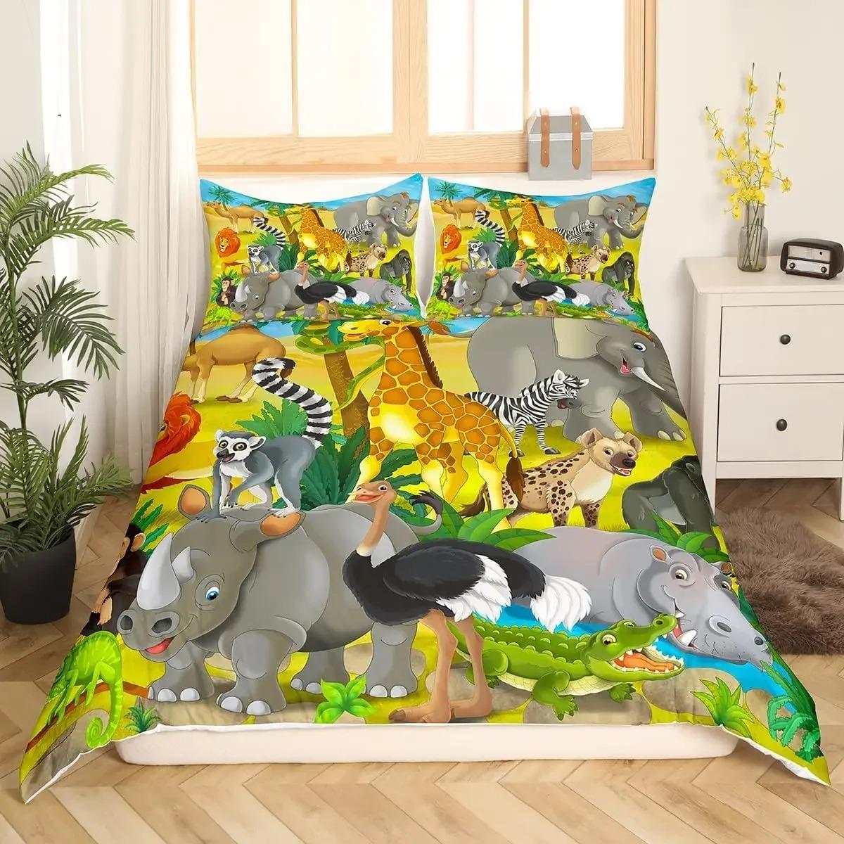 

Durable Stylish Queen Elephant Cute Cartoon Animal Paradise for Boys Girls Kids 3D World Theme Comforter Comforter (quilt)-EU Single(135*200cm)3pcs