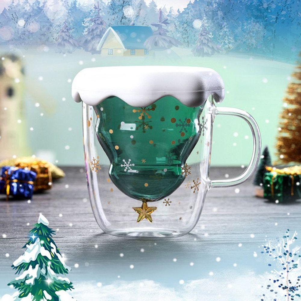 Drinkware Double Layered Christmas Tree Snowflake Glass Cup Glass Mug Milk Cup Christmas Gifts