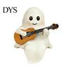 Cute Ghost Ornaments for Halloween Figurine with LED Light, Resin Witch Hat Statue Niche Aesthetic Ornament Guitar/Book, Luminous Sculpture