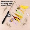 Fishing Wheel Design Fishing Rod Cat Toy Retractable Pole Interactive Cat Stick  Indoor Cat Play