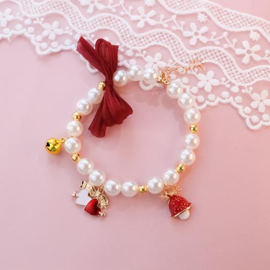 Elegantes Haustierhalsband mit Glöckchen und Schleife, atmungsaktiv, zum Anziehen, Gothic-Kunstperle