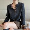 Korean Faux Two-Piece Plaid Patchwork Loose Wool Knit Cardigan for Women - Autumn/Winter High-End Sweater