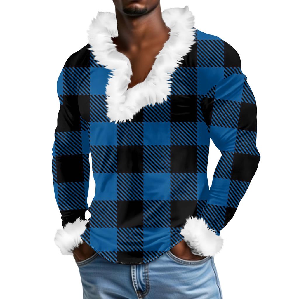 Men's Christmas Printed Fleece Lined Hoodie | Faux Trim Party Sweatshirt With Pocket | Plus Size Loose Fit Holiday Pullover