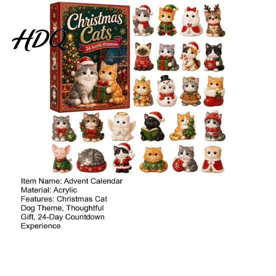 Holiday Countdown Ornament Set Christmas Cat Dachshund Advent Calendar 24-Day Acrylic for Tree Hanging Supplies Decoration Cute Cat/Dachshund