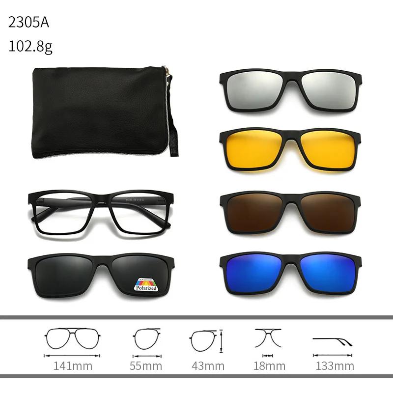 23XXA Gather 6PCS Magnetic Polarized Clip On Sunglasses Women Men Plastic Frame for Night Driving Sunglasses UV400