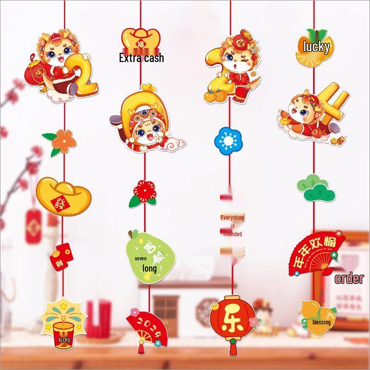 2026 Spring Festival Chinese New Year Living Room Decorations: Paper Hanging Ornaments for Home Scene