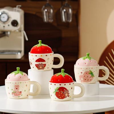 Erdbeere Niedlicher Bär Mädchen Büro Trinkbecher Hochtemperaturbeständig Heimanzug Geschenk Marke Keramiktasse