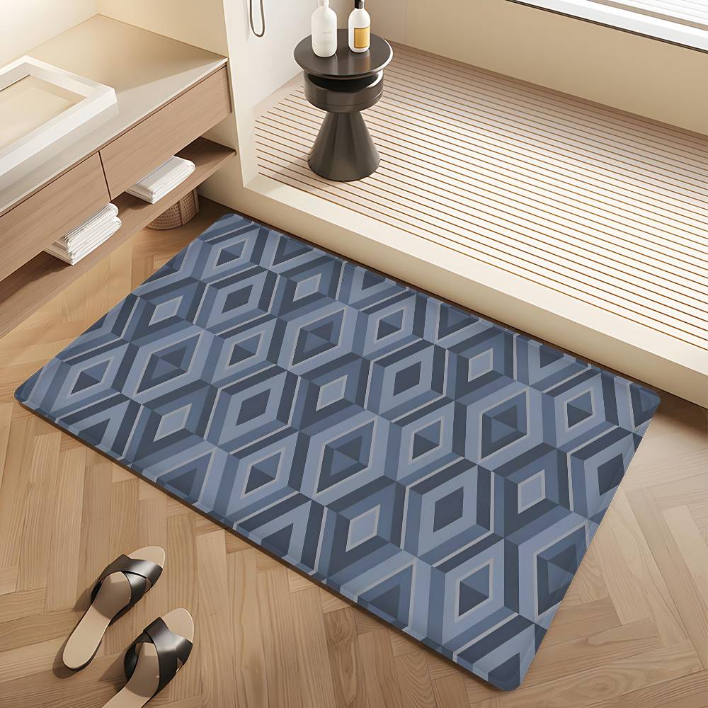 Navy Blue Geometric Floor Mat INS Style Soft Bedroom Floor House Laundry Room Mat Anti-skid Bedside Area Rugs