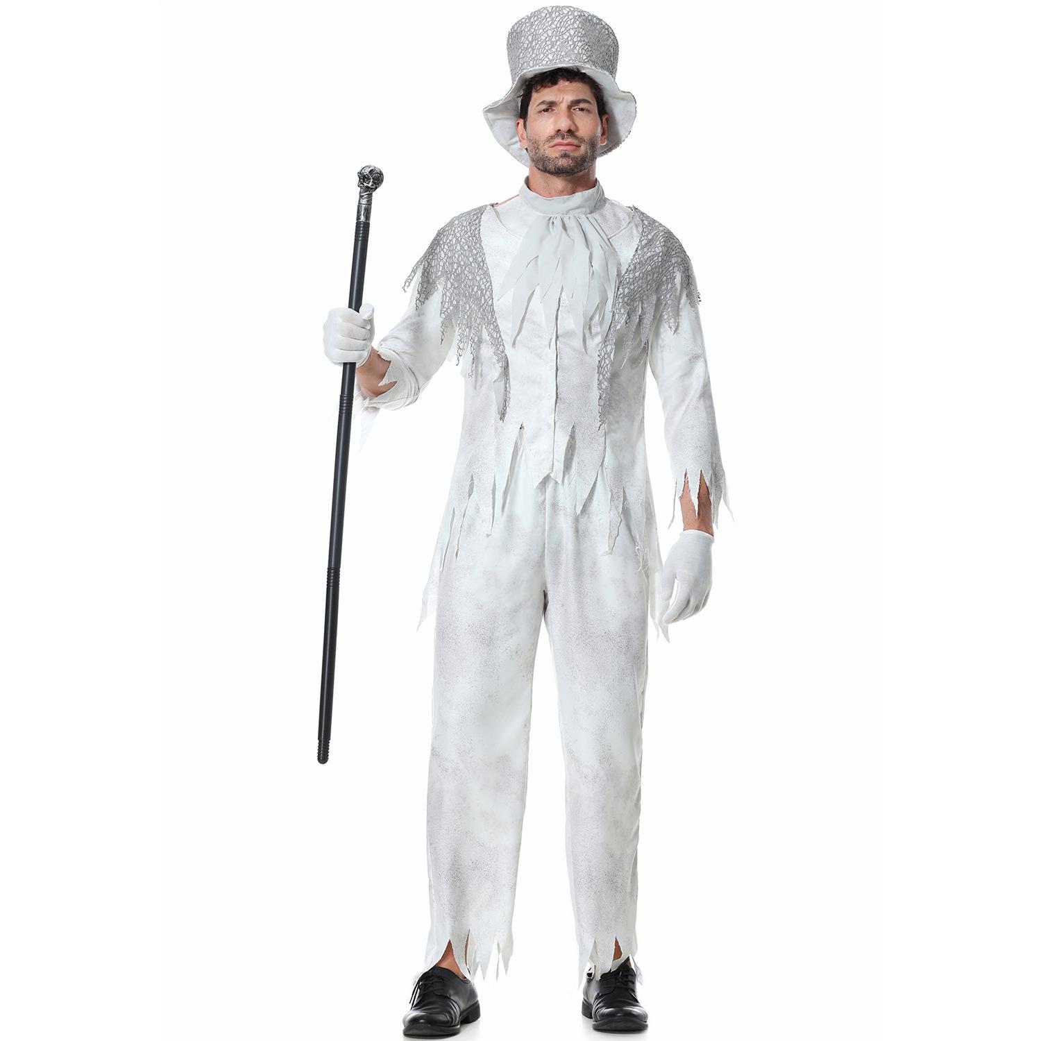 

Zombie Magician Costumes Halloween Male Vampire Groom Circus Party M срібло сірий колір