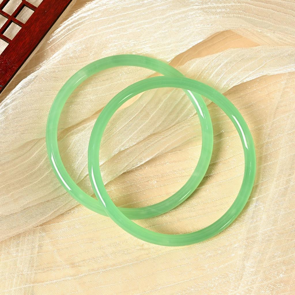 2Pcs/Set Design Sense Glass Natural Solid Color Bangles Retro Simple Charm Bracelet Femme Fashion Women's Casual China Jewelry