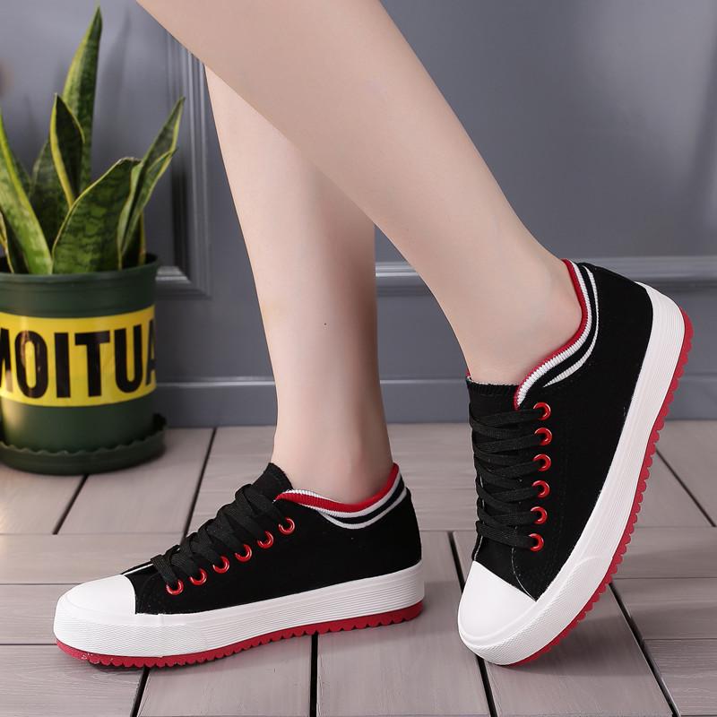 2026 Spring Casual Low-Top Canvas Shoes - Trendy Solid Color Flat-Bottomed Sneakers for Students