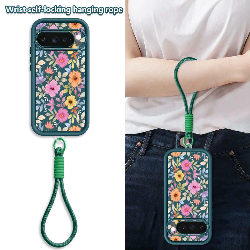 Colorful Floral Pattern Phone Case For Google Pixel 10 9 8 7 Pro Pixel 9 10 Pro XL 7A 8A 9A Shockproof Soft Lanyard Back Cover