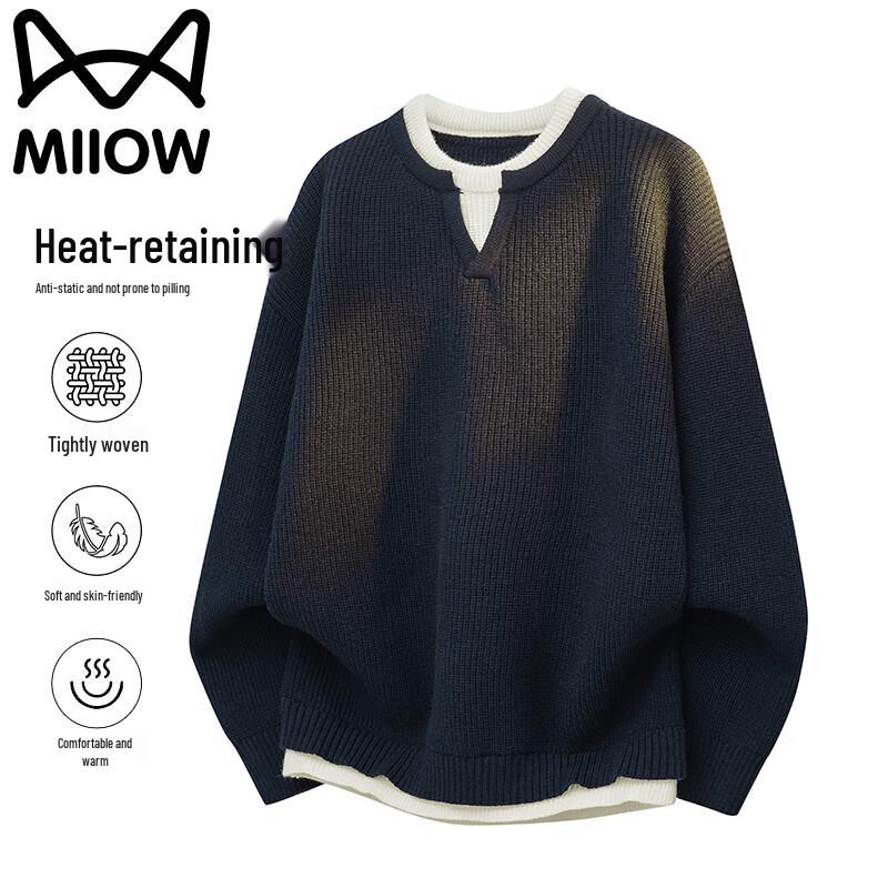 Mao Ren Men's Faux Two-Piece Knit Sweater