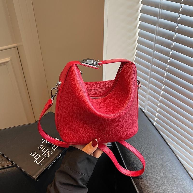 Niche design lychee pattern handbag bag new summer fashion lock single shoulder crossbody bucket bag