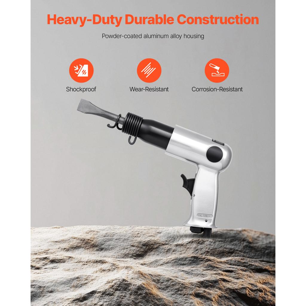 SucceBuy 3500 BPM Air Hammer Pneumatic Hammer with 4PCS Chisels Round Shank Pistol-Grip Compact Air Chisel Pneumatic Shovel Tool
