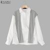 ZANZEA Women Patchwork Turn Down Collar Casual Long Sleeve Blouse