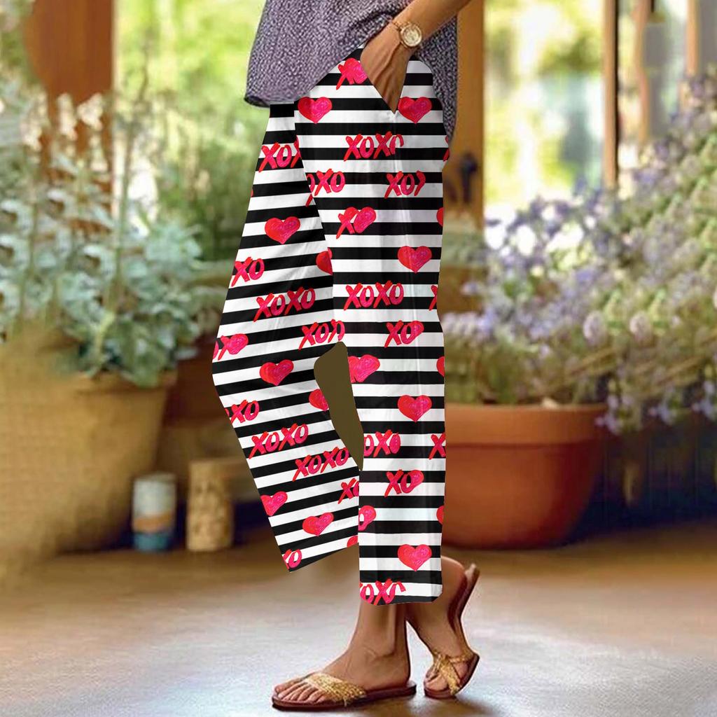 Damenhose aus Baumwollleinen, bedruckt, Sommerhose mit weitem Bein, lässig, locker, Kordelzug, hohe Taille, Palazzo-Hose mit Taschen