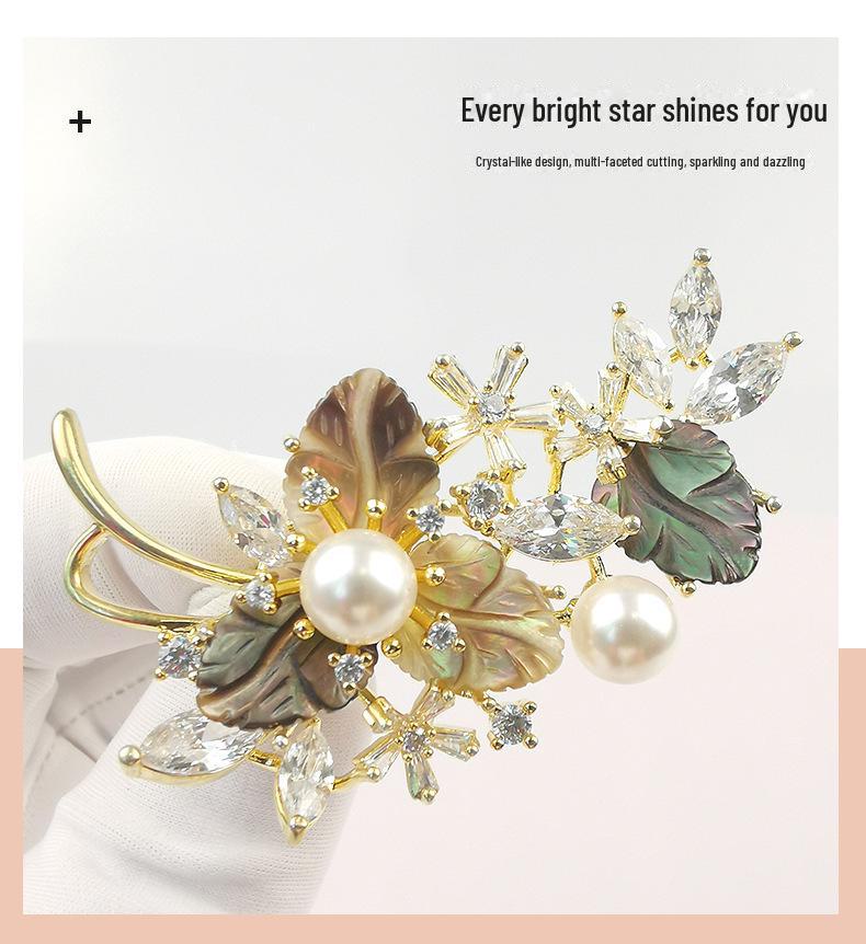 Elegant Pearl & Zircon Rose Brooch Corsage