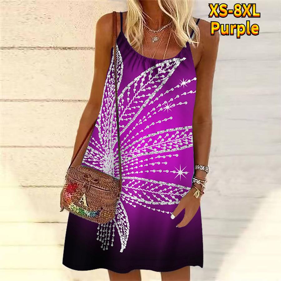 

Женское мини-платье с ярким бриллиантом и большим цветочным принтом, вечернее платье без рукавов, летнее пляжное платье, сарафан 8XL фиолетовый