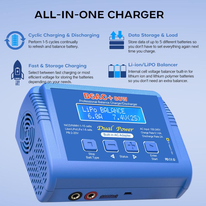 iMAX B6AC+ Battery Charger 15V 6A Built-in Adapter Lipo NiMh Li-ion Ni-Cd Digital RC Balance Charger Lipro Charger Discharger