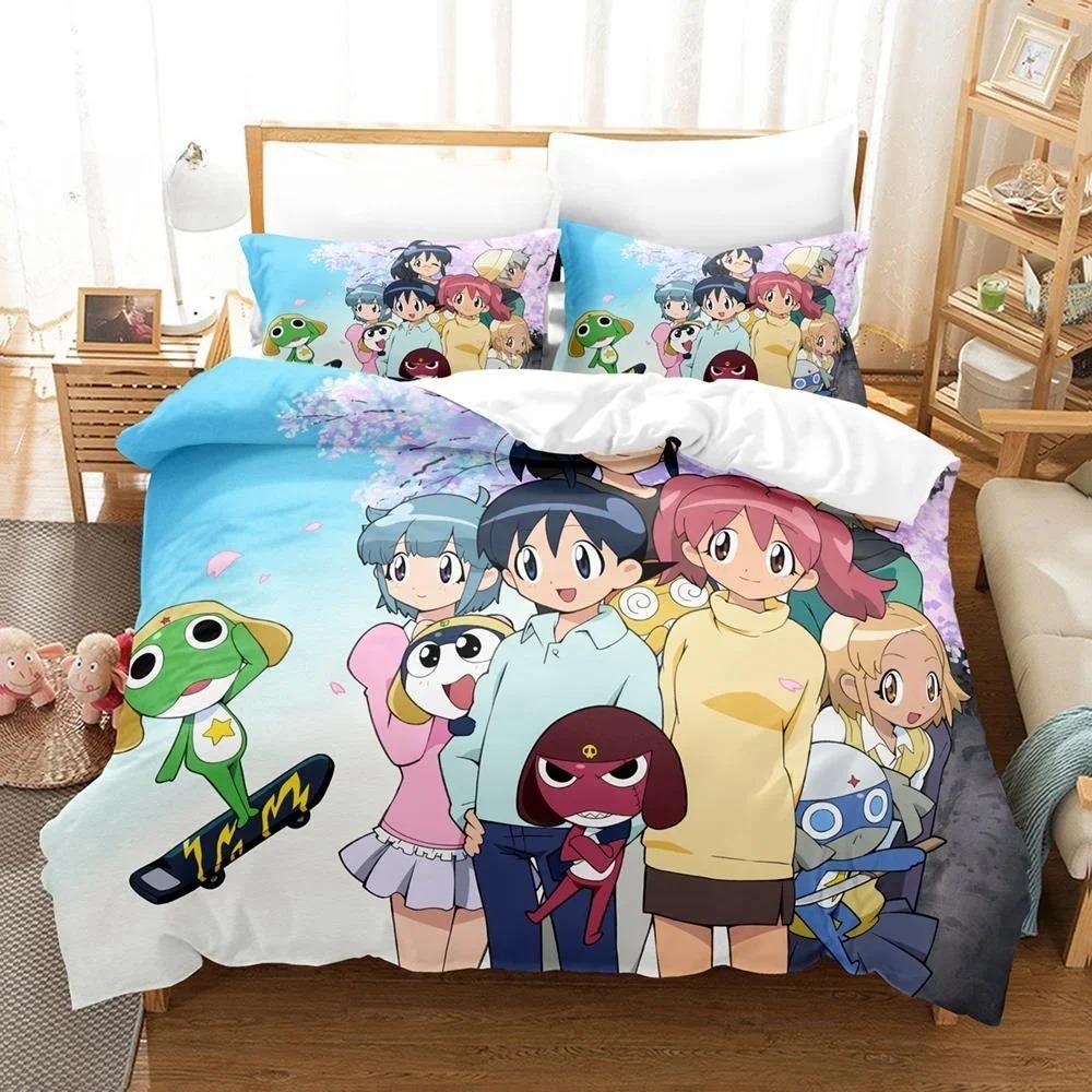 3D Kawaii Cartoons Bed Sheet Keroro Frog Bedding Set Single Twin Full Queen King Size Bed Set Adult Kid Bedroom Duvet Cover Sets